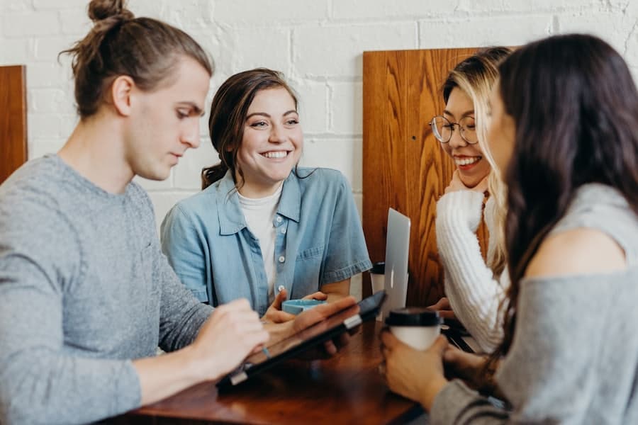 A group of friends laughing together